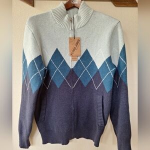 NWT PJ Paul Jones Mens Argyle 1/4 Zip Sweater. Size S